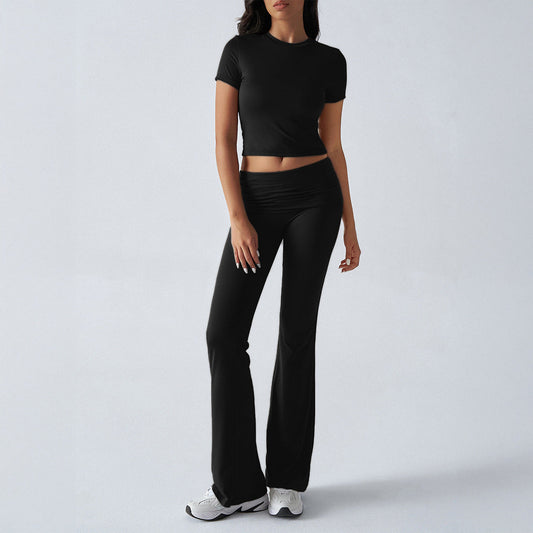 Casual Solid Color Slim Fit T-Shirt and Pants Set