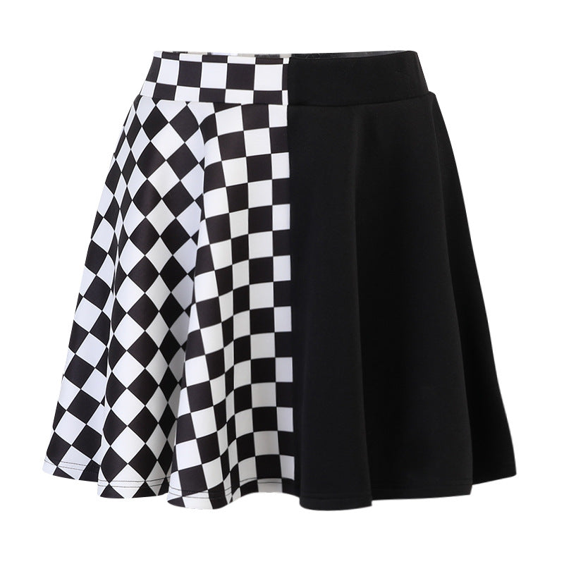 Trendy Black Houndstooth Panel Midi Skirt