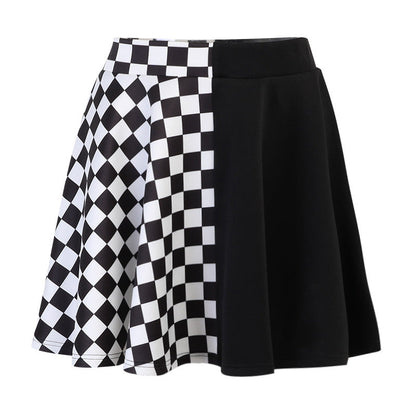 Trendy Black Houndstooth Panel Midi Skirt