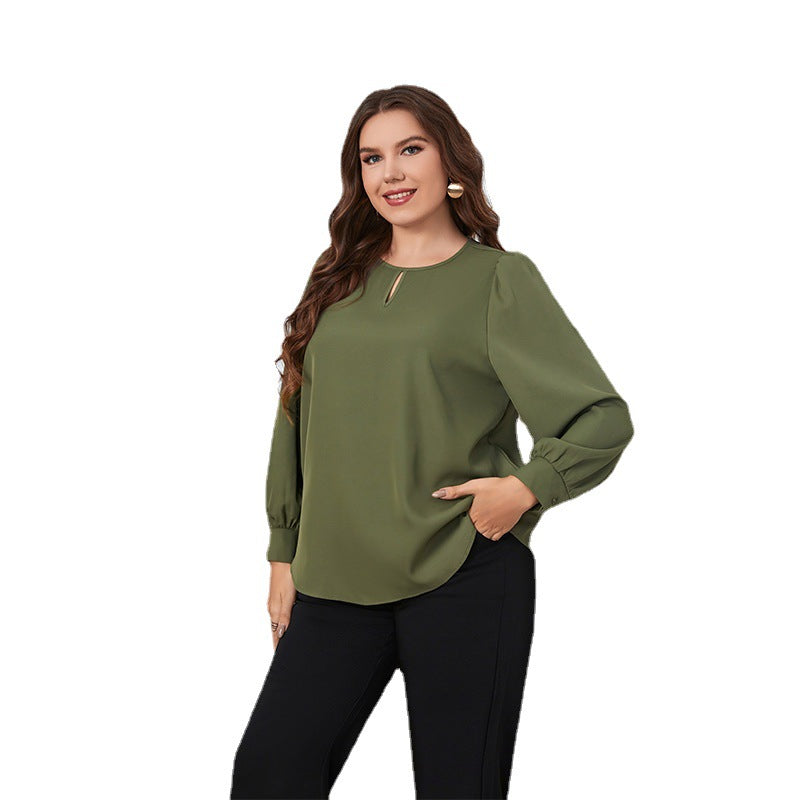 Loose Fit Green Long Sleeve Women'S Shirt