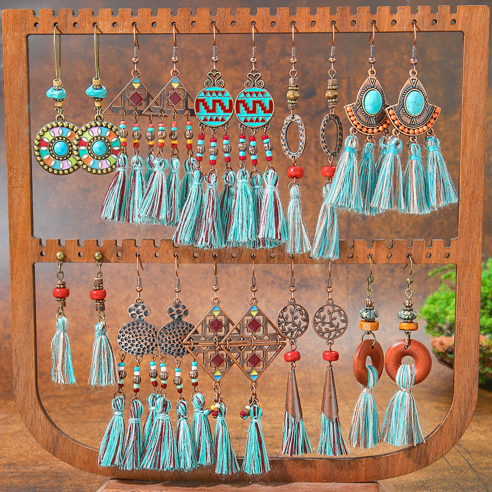 Handcrafted Bohemian Long Tassel Earrings Vintage Jewelry
