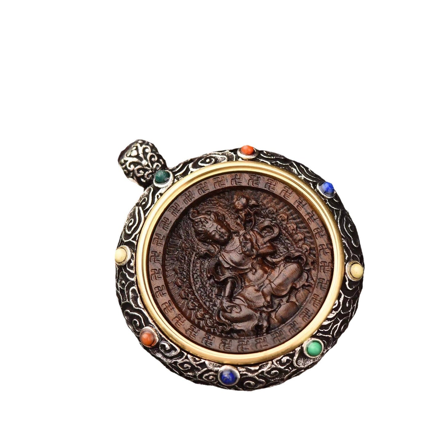 Women'S Versatile Retro Necklace National Jewelry Wood Nine Tailed Fox Zhajilam Green Tara Thangka Necklace