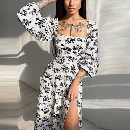 Elegant Floral Backless Midi Dress with Tie