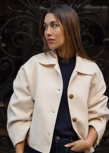 Cropped Wool Blend Jacket With Oversized Sleeves