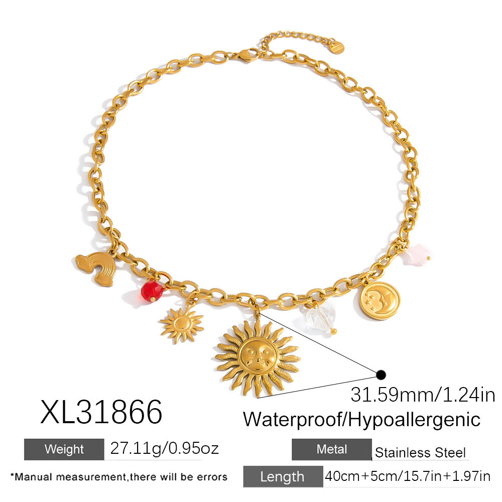 Trendy Sun and Star Stainless Steel Necklace 18K Gold Plated Choker