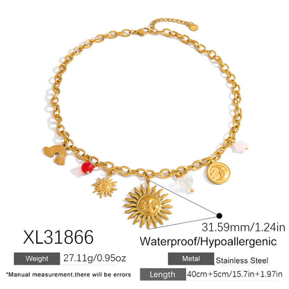Trendy Sun and Star Stainless Steel Necklace 18K Gold Plated Choker