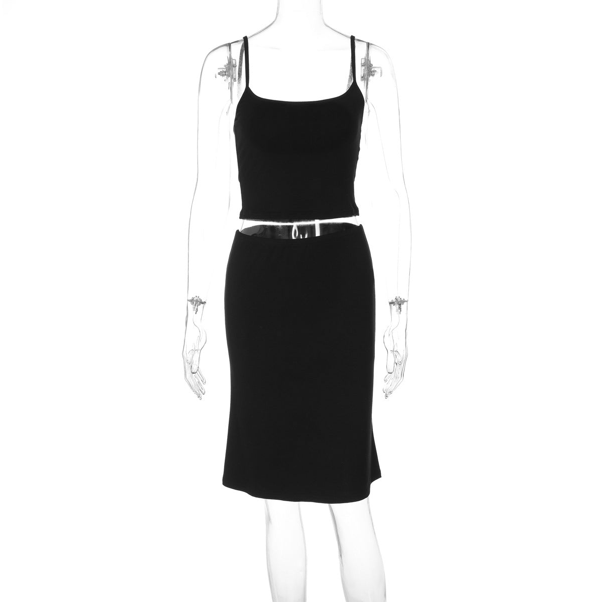 Casual Solid Color Tank Top And Skirt Set