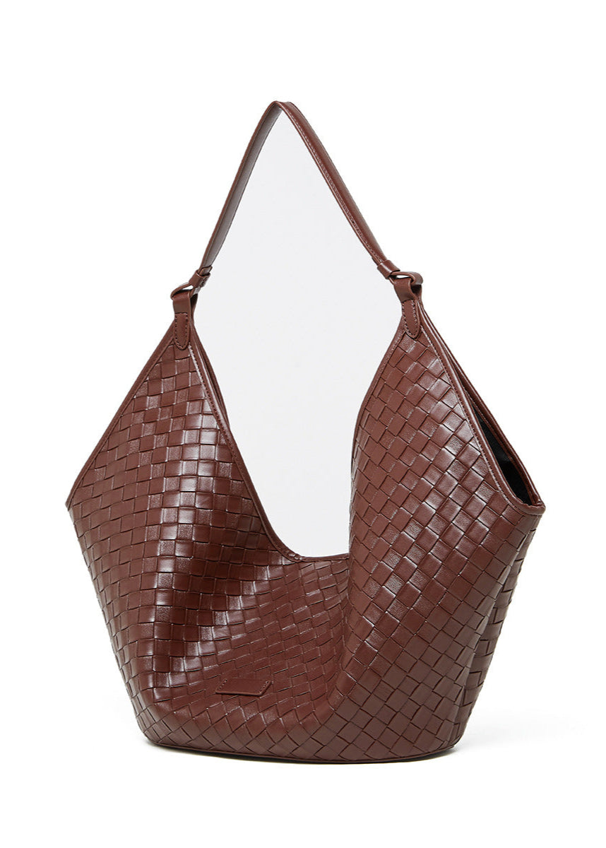 Woven Leather Shoulder Hobo Bag Soft Cowhide