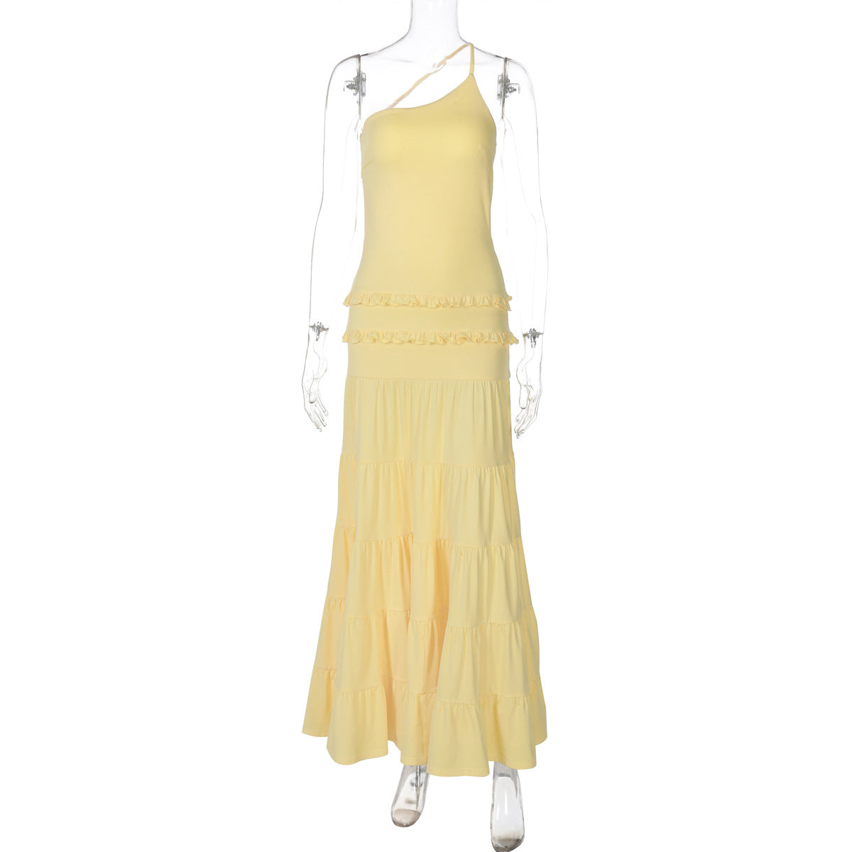 Sexy Hollow Back Tiered One-Shoulder Maxi Dress