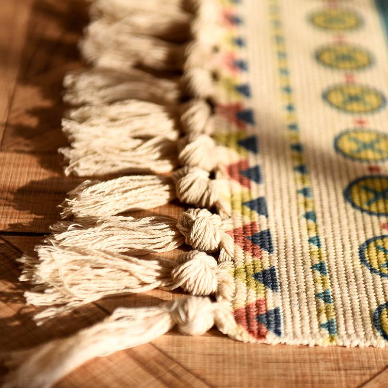 Nordic Style Cotton Tassel Woven Floor Mats Bedroom Bedside Mats Simple Modern Carpets