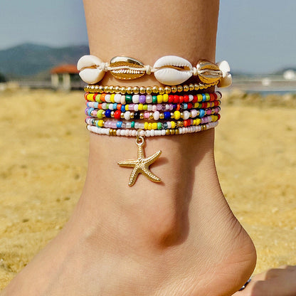 Bohemian Seashell Beaded Anklets Set With Starfish Elements