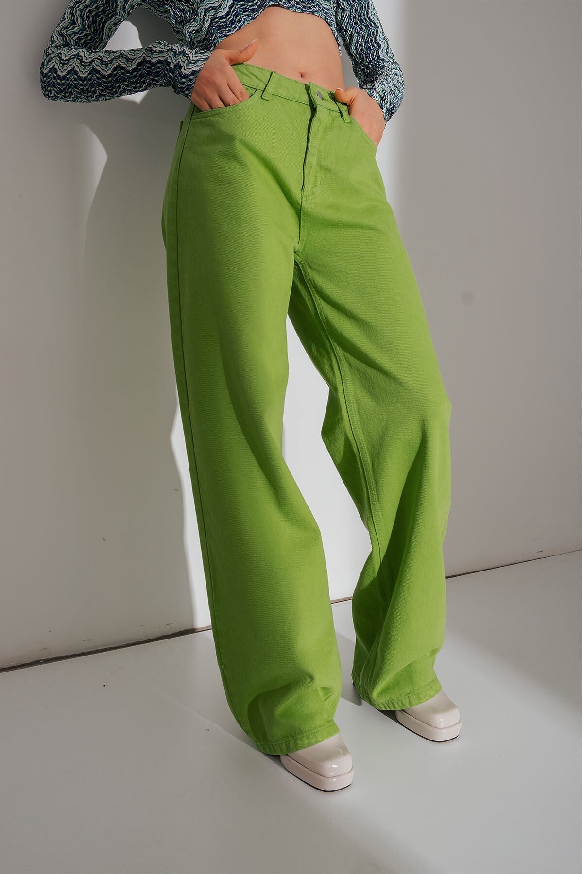 Multi-Color Wide-Leg Denim Pants for Women Casual Street Style