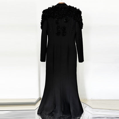Floral Embellished Long Dress Elegant Cotton Blend Gown
