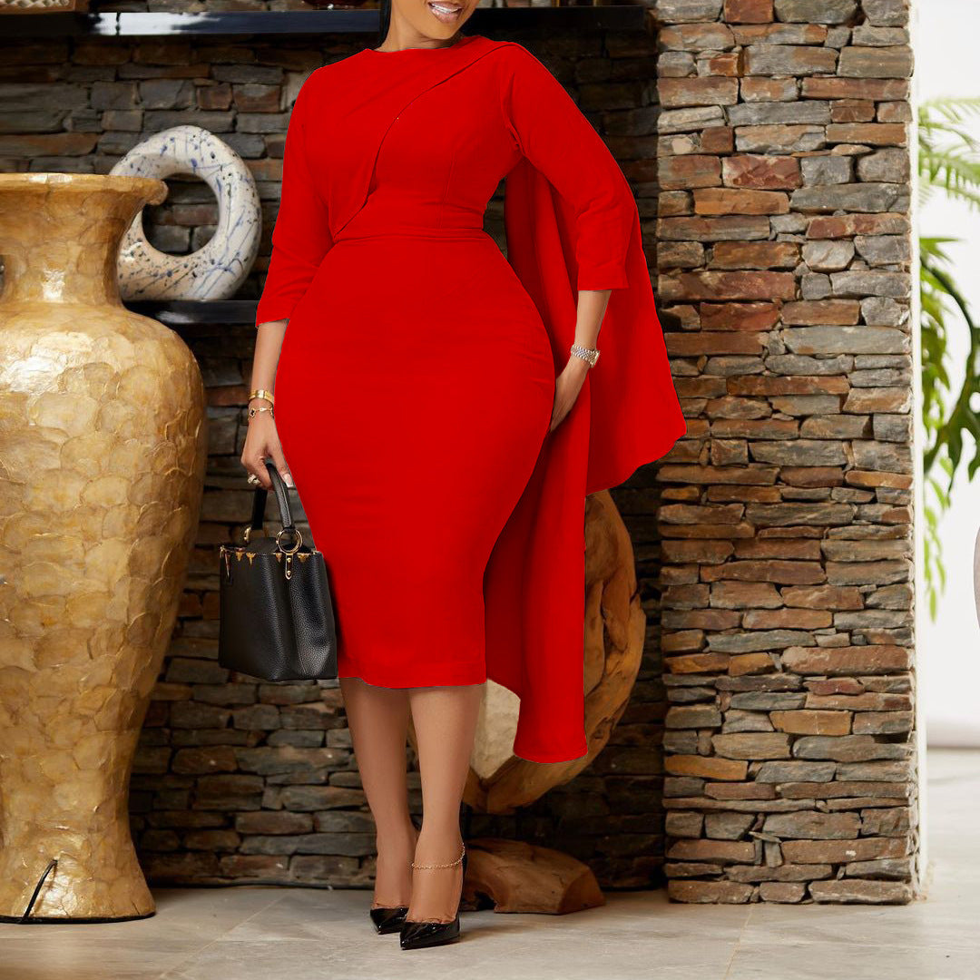 Elegant Solid Midi Pencil Dress With High Waist