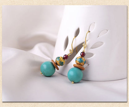 Original Design Antique Earrings Female Turquoise Show White Retro Atmosphere Earrings With No Pierced Ears Advanced Exquisite