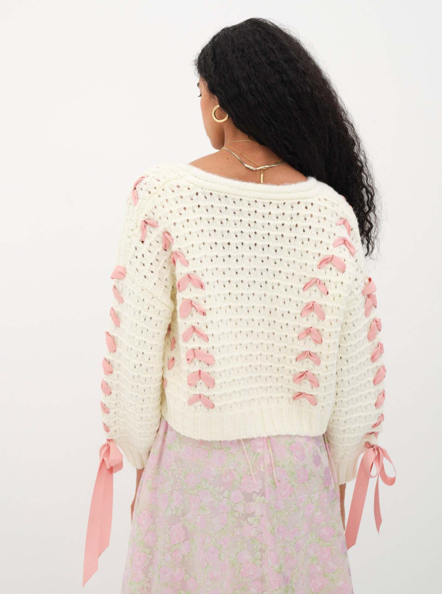 V-Neck String Tie Hollow Out Loose Cardigan