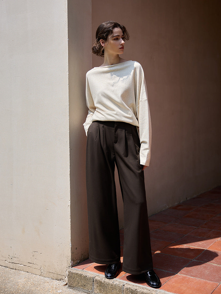 High-Waisted Wide-Leg Wool Blend Trousers for Women