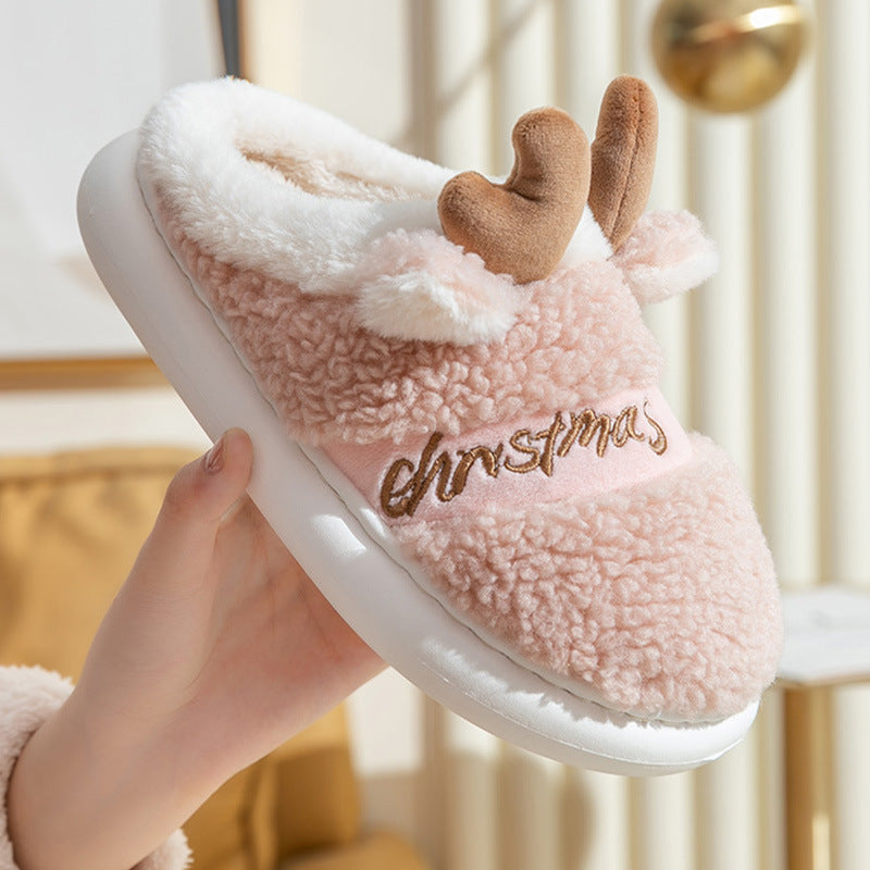 Cute Reindeer Warm Plush Outdoor Slippers