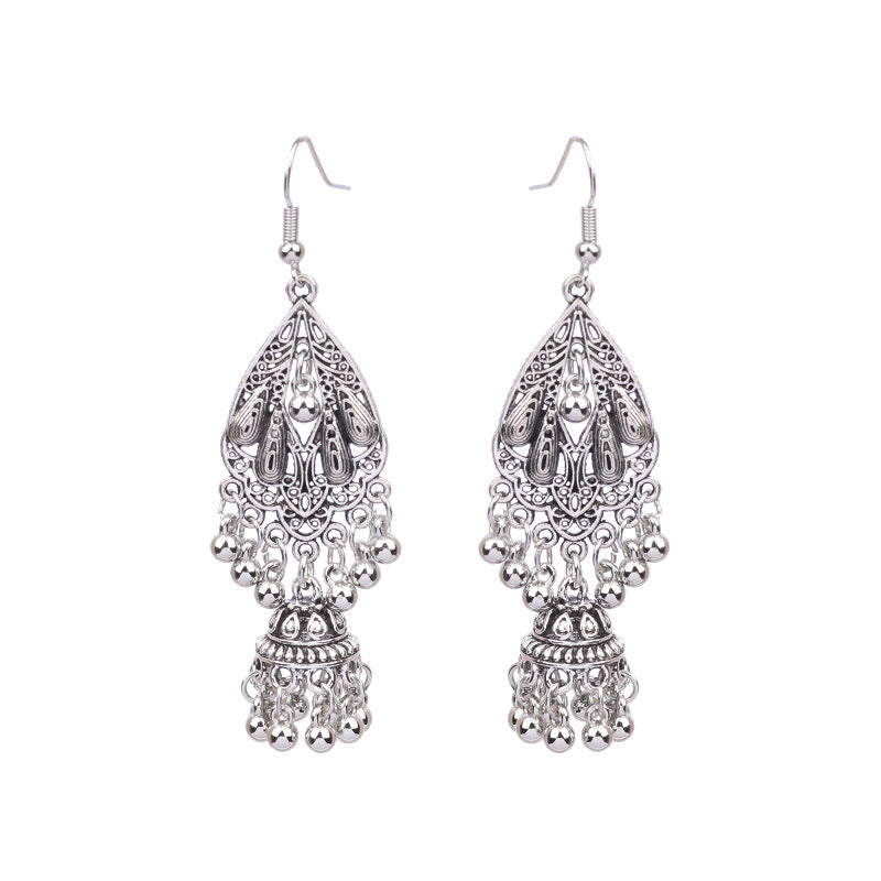 Vintage Tribal Silver Earrings with Beads and Tassels
