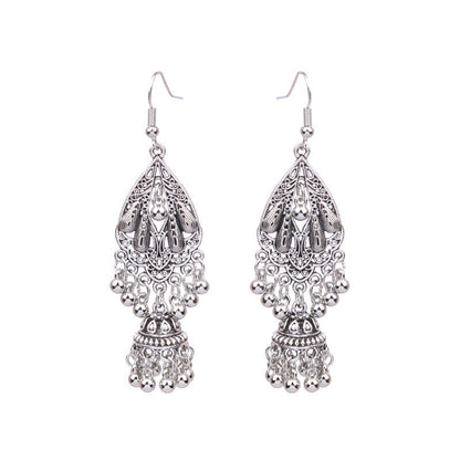 Vintage Tribal Silver Earrings with Beads and Tassels