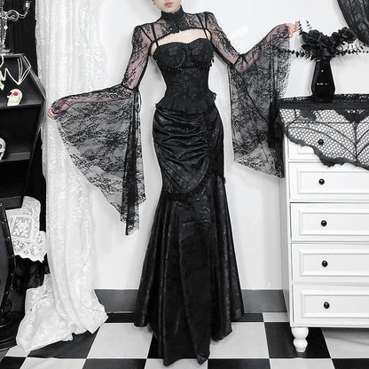 Asymmetrical Mermaid Hem Bodycon Dress Elegant Lace Detail