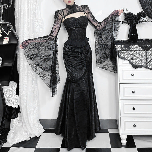 Asymmetrical Mermaid Hem Bodycon Dress Elegant Lace Detail