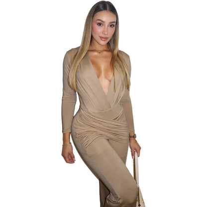 Elegant Slim-Fit Deep V Long Sleeve Jumpsuit