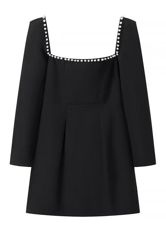 Square Neck Mini Dress With Pearl Trim