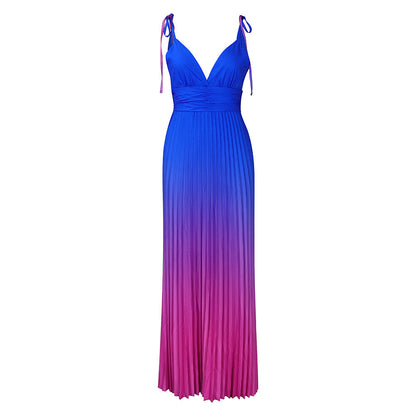 Summer Backless Gradient Long Dress Elegant Style