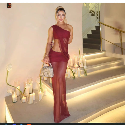 Burgundy Crop Top And Bodycon Maxi Skirt Set