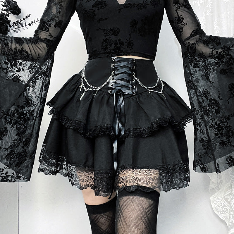 Gothic Layered Cross Chain Mini Skirt for Women