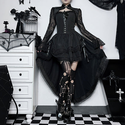 Gothic Style Black Draped Strapless Maxi Dress