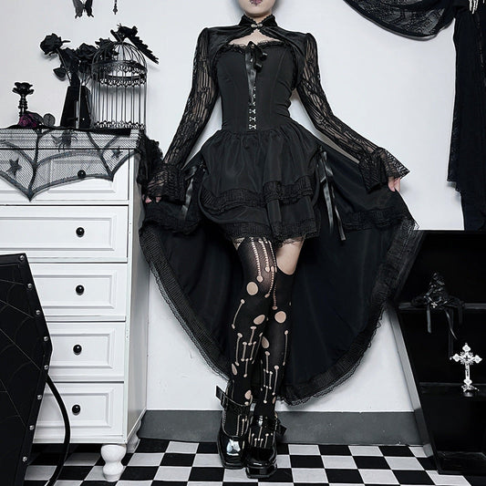 Gothic Style Black Draped Strapless Maxi Dress