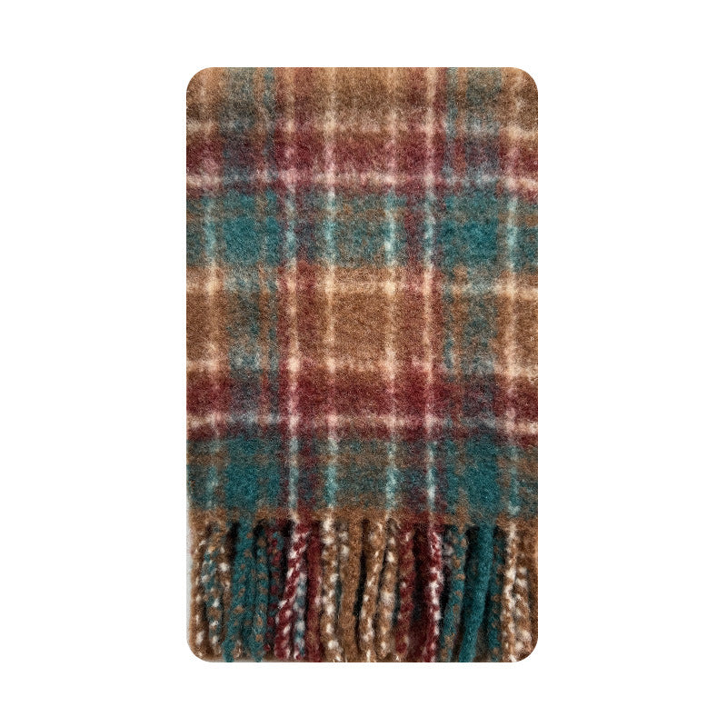 Vintage Plaid Scarf Soft Wool Blend for Women