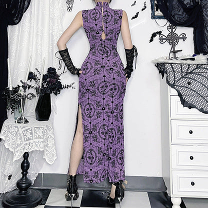 Elegant Floral Velvet Qipao Dress Comfortable Bodycon Long Dress