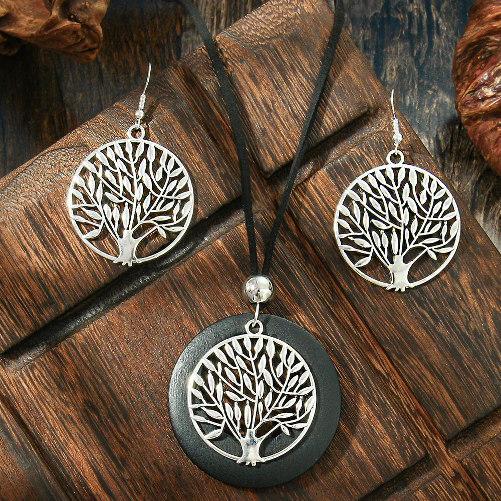 Vintage Ethnic Style Alloy Earrings Necklace Set Tree Design Jewelry