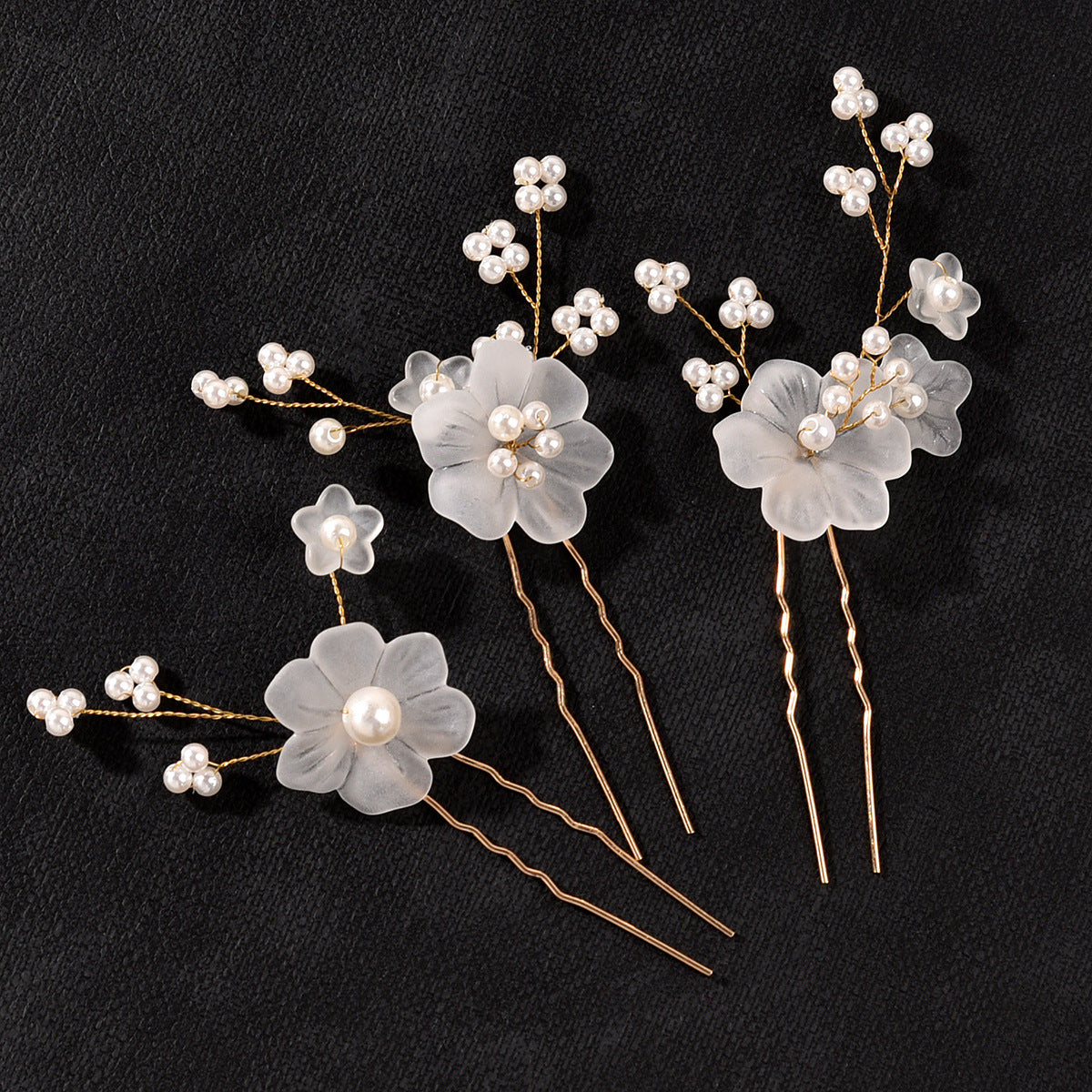Bridal Hair Accessories Elegant White Flower Hairpins Set of 3