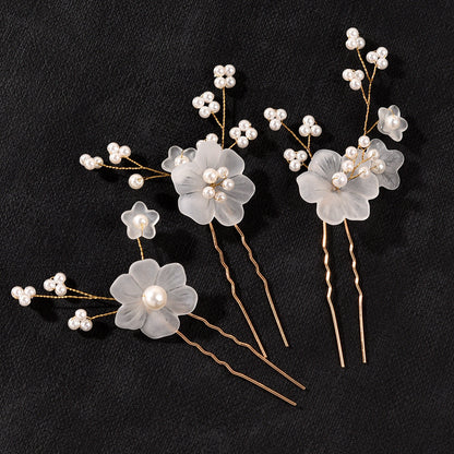 Bridal Hair Accessories Elegant White Flower Hairpins Set of 3