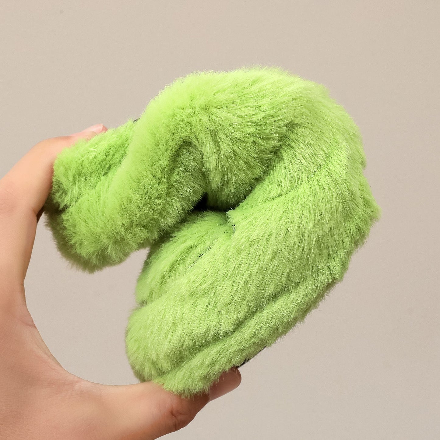 Funny Green Fuzzy Fur Warm Winter Slippers