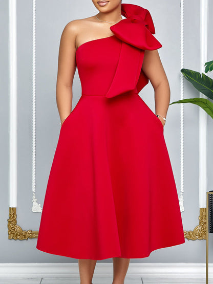 Elegant A-Line Dress With Bow Detail For Special Occasions