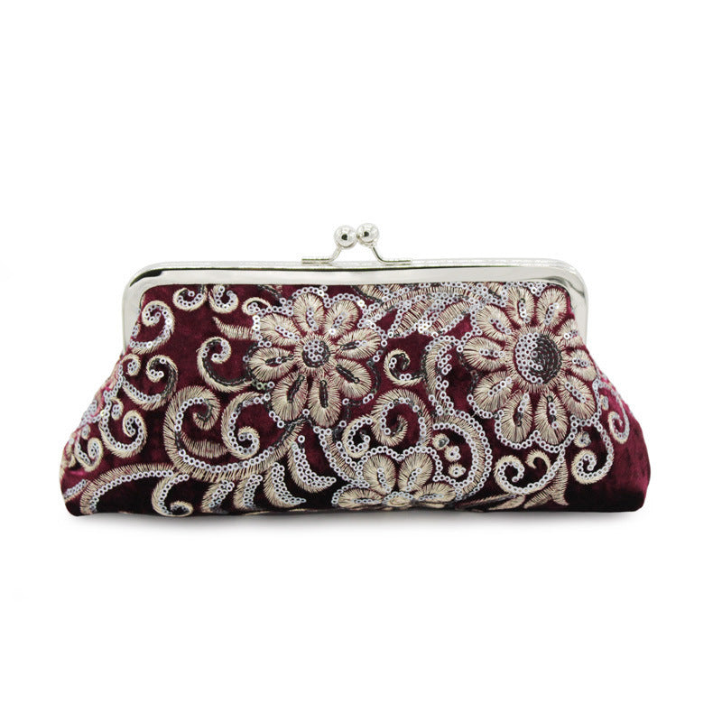 Vintage Sequin Evening Clutch Bag Velvet Cocktail Purse