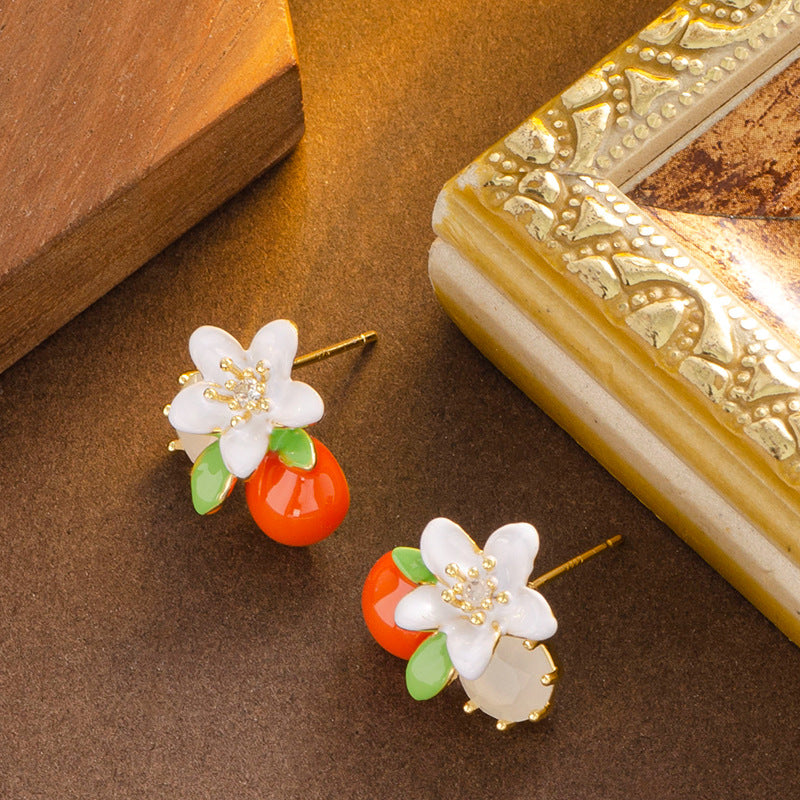 Chic Floral Drop Oil Earrings With Rhinestone Accents
