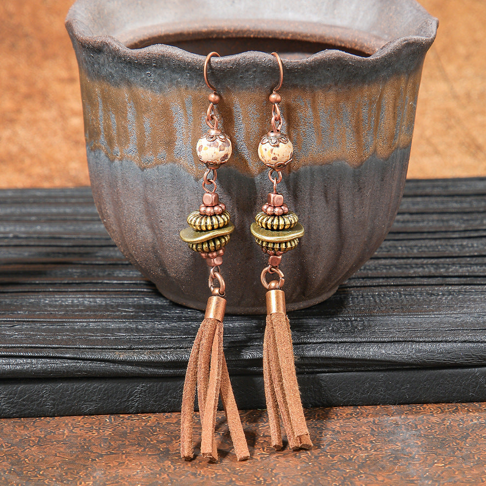 Geometric Alloy Earrings Stylish Bohemian Wood Dangle Earrings