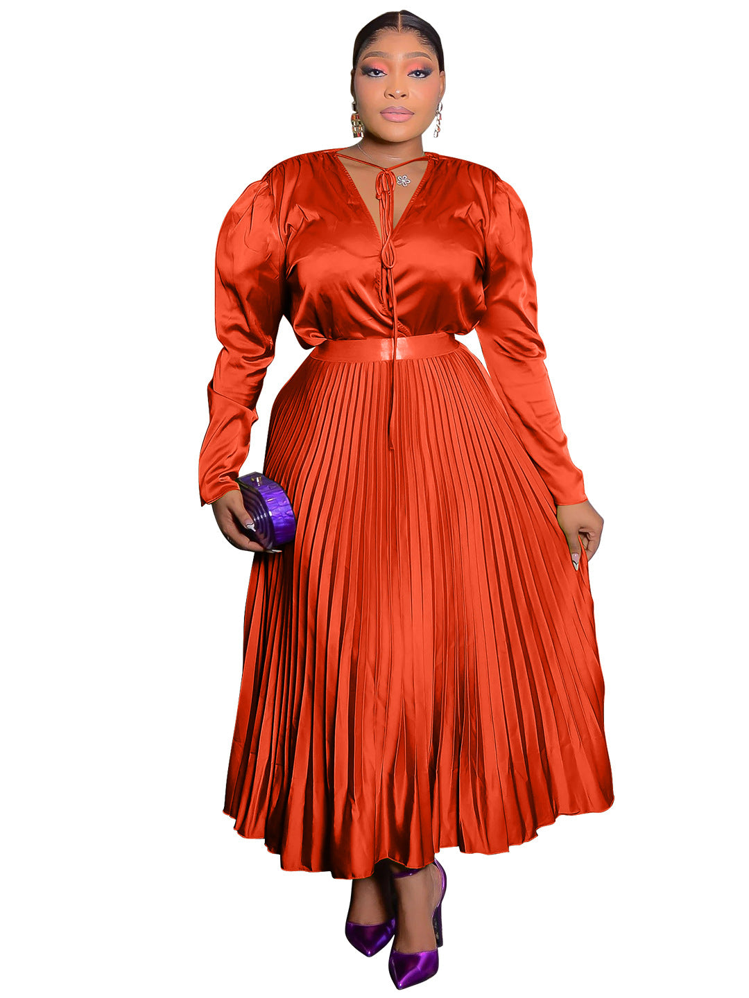 Elegant Solid Color Long Sleeve Dress Set