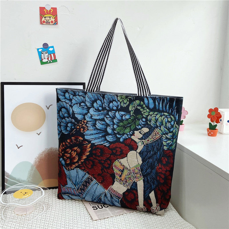 Fashionable Women’s Canvas Tote Bag Multi-Color Retro Style