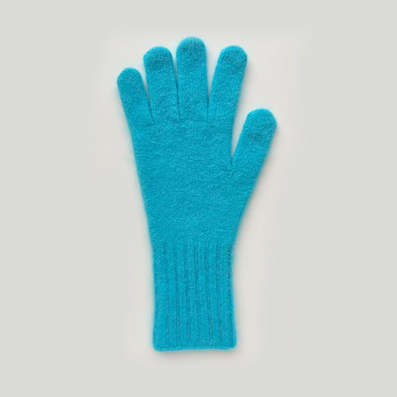 Raccoon Fur Knitted Touchscreen Gloves Stylish Long Warm Five-Finger Winter Gloves