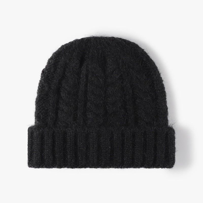 Solid Color Knit Hat Jacquard Padded Beanie
