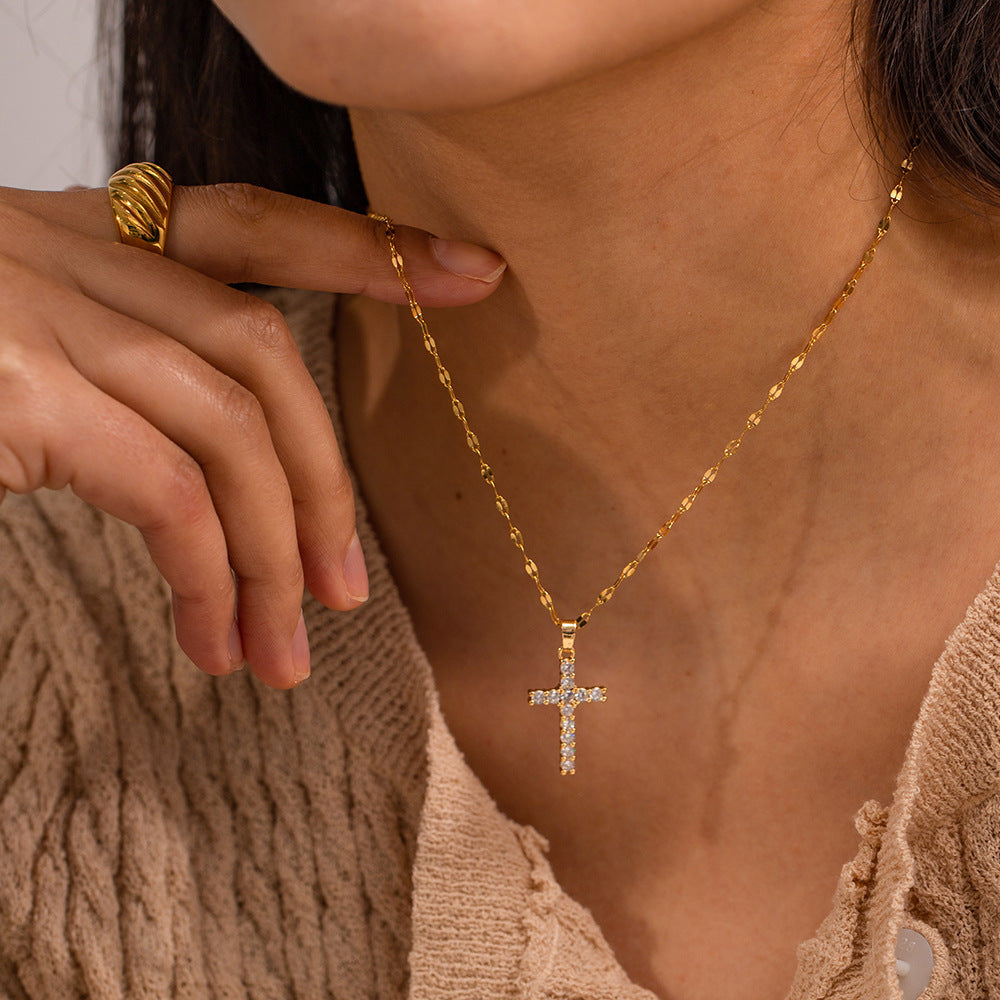 Vintage Rhinestone Cross Pendant Necklace