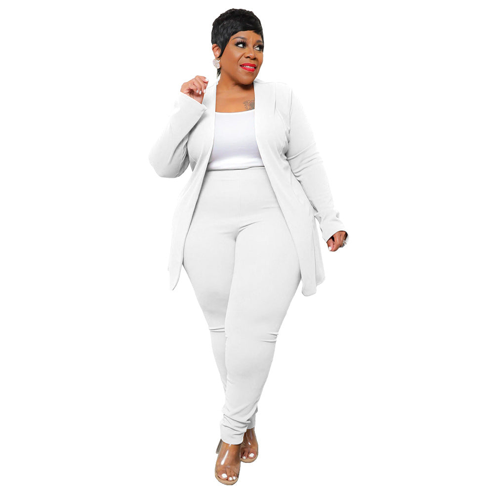 Plus Size Women'S Stylish Two-Piece Blazer Set For Work And Casual Wear