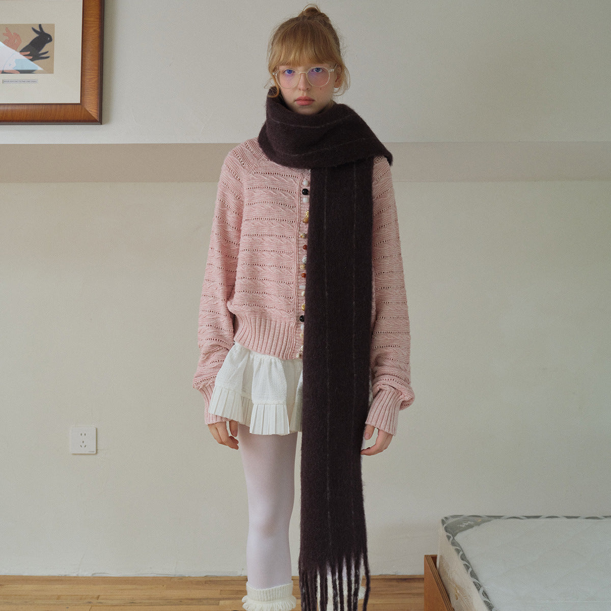 Vertical Striped Wool Blend Scarf Elegant Casual Neck Warmer